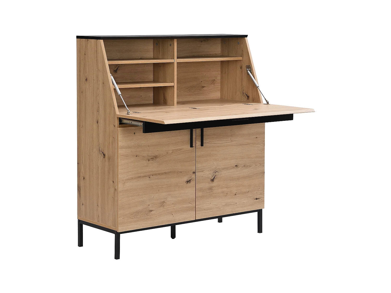 Schreibtisch mit 2 Türen - MDF - Naturfarben & Schwarz - MALEDA