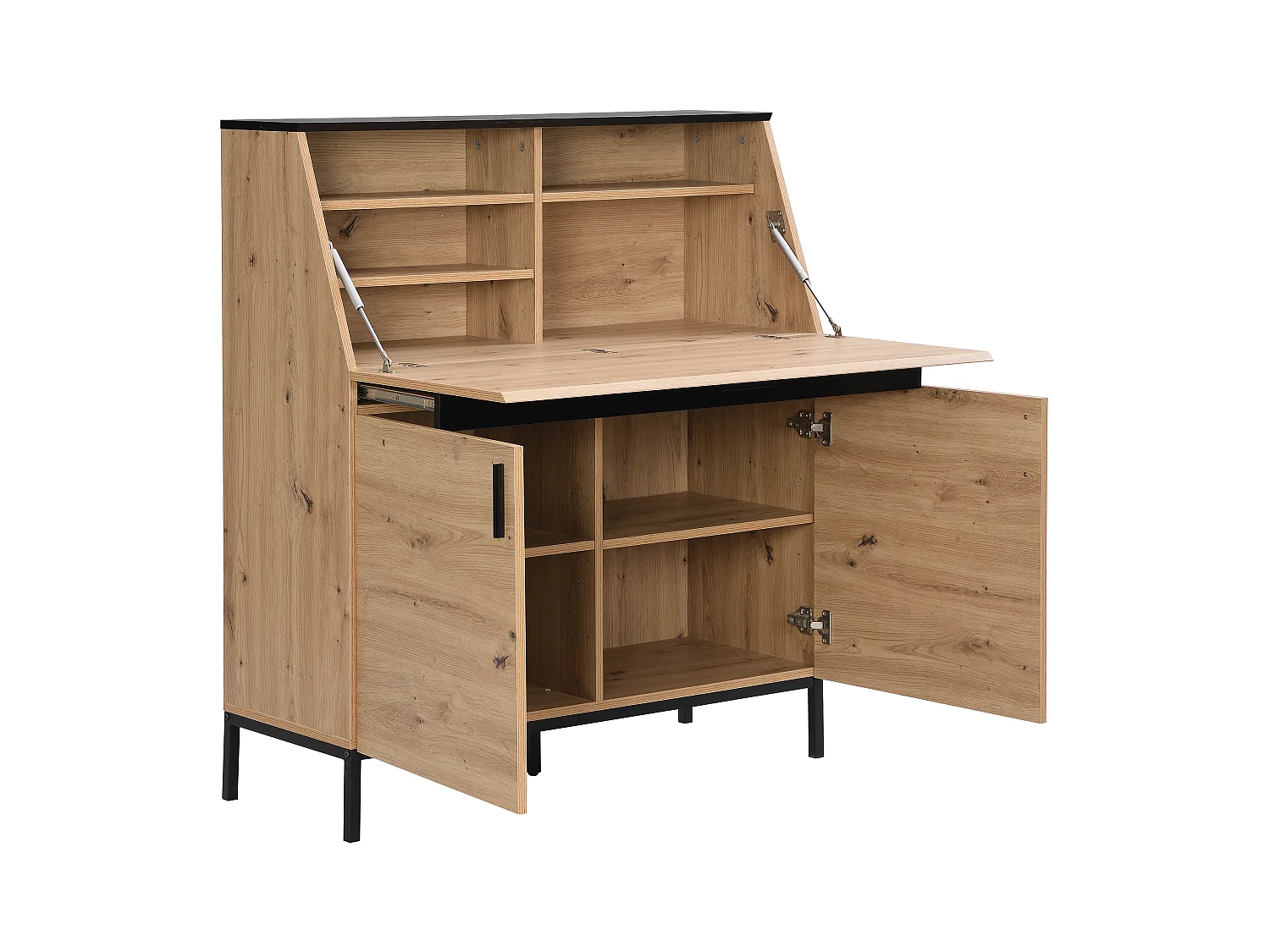 Schreibtisch mit 2 Türen - MDF - Naturfarben & Schwarz - MALEDA
