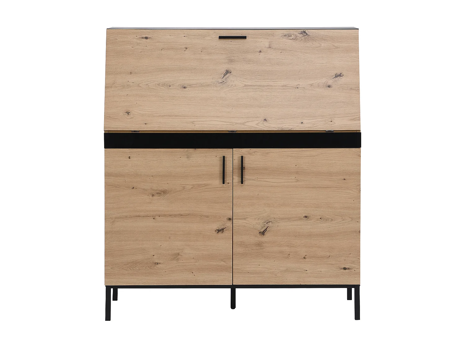 Scrivania con 2 ante  MDF  Naturale e Nero - MALEDA