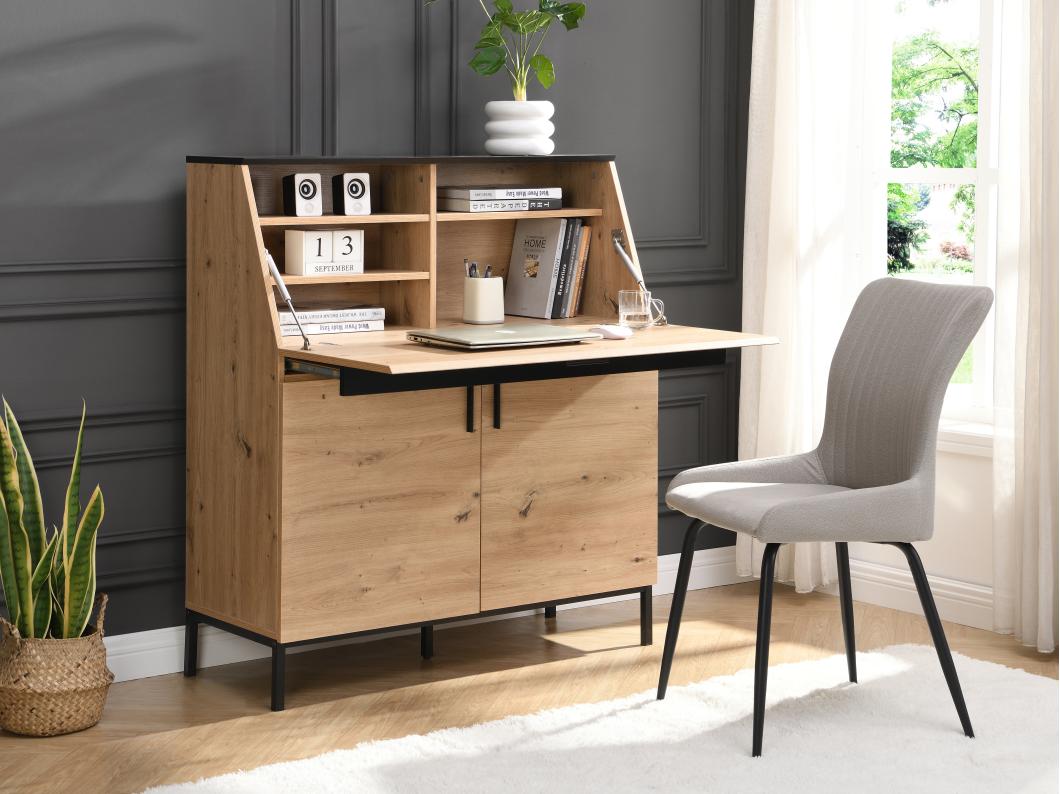 Scrivania con 2 ante  MDF  Naturale e Nero - MALEDA