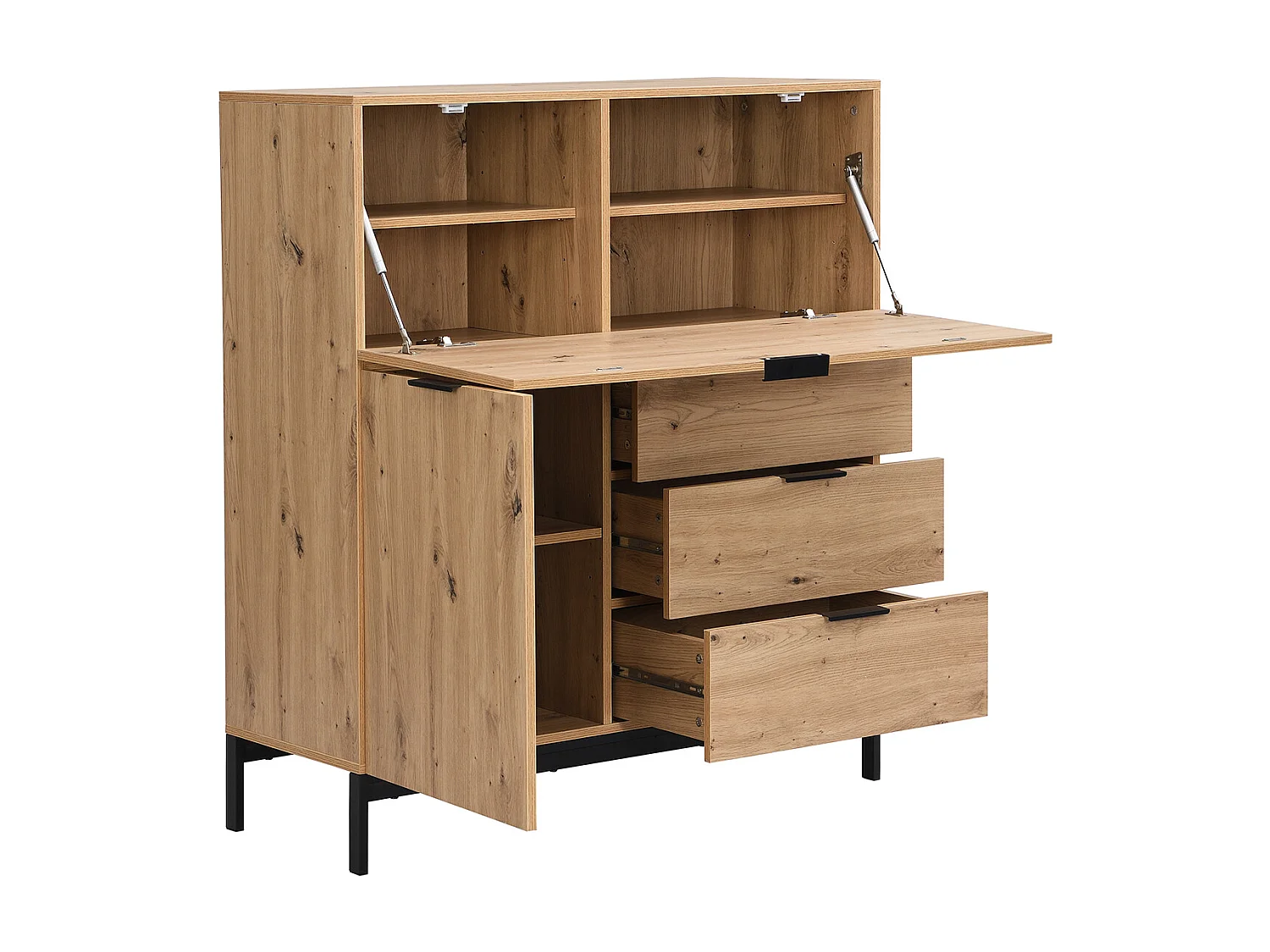 Sekretär mit 2 Türen & 3 Schubladen - MDF & Metall - Naturfarben - ERWIN