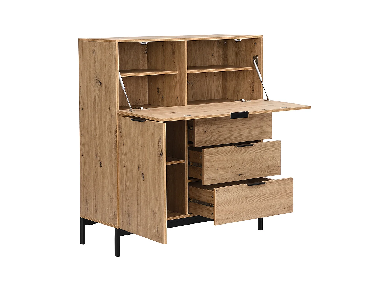 Escritorio con 2 puertas y 3 cajones - MDF y metal - Natural - ERWIN