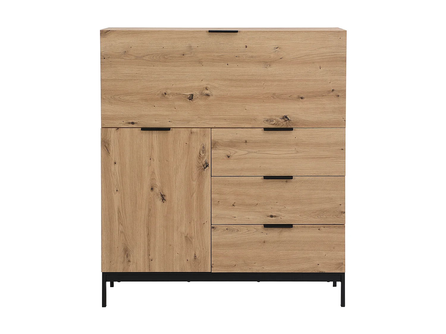 Bureaukast met 2 deuren en 3 laden - MDF en metaal - Naturel - ERWIN