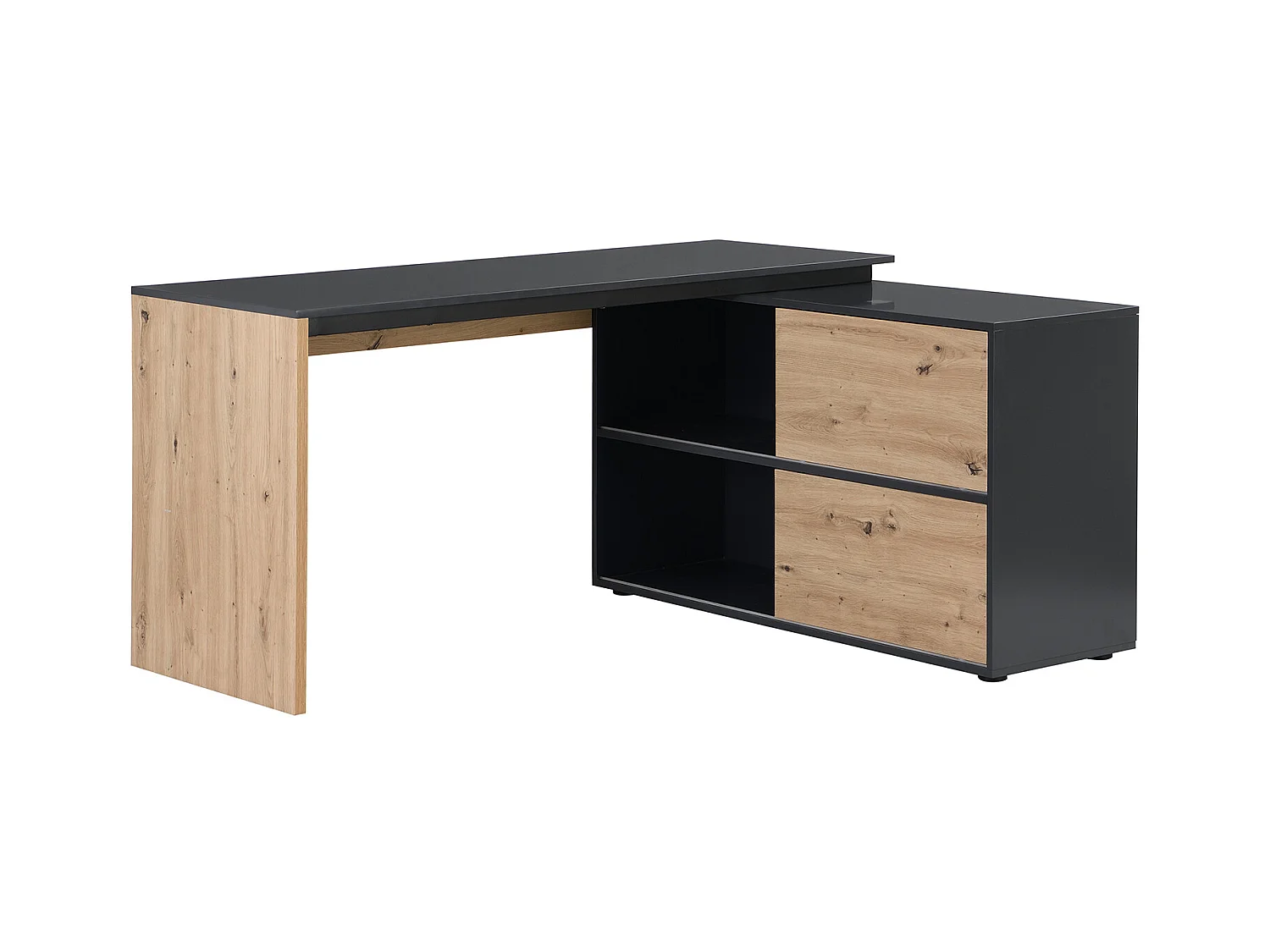 Bureau d'angle avec 2 porte coulissantes - MDF - Coloris : Naturel et noir - COLIOBA