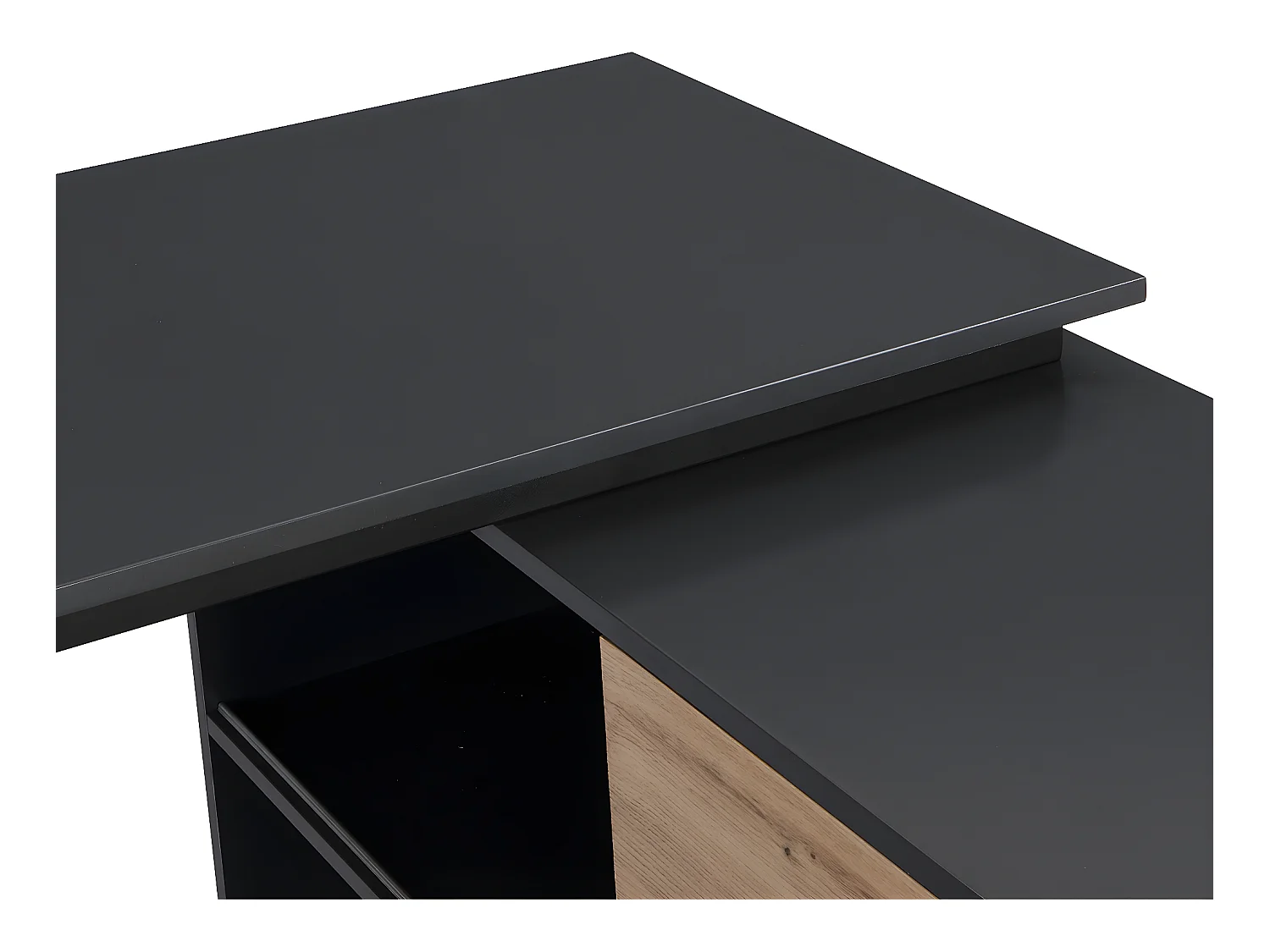 Bureau d'angle avec 2 porte coulissantes - MDF - Coloris : Naturel et noir - COLIOBA