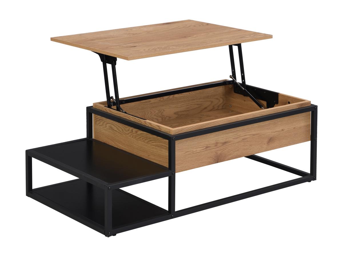 Couchtisch höhenverstellbar - MDF & Metall - Naturfarben & Schwarz - LUTESA günstig online kaufen