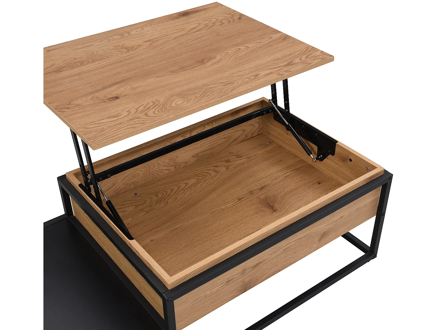 Salontafel met opklapbaar blad - Mdf en metaal - Naturel en zwart - LUTESA