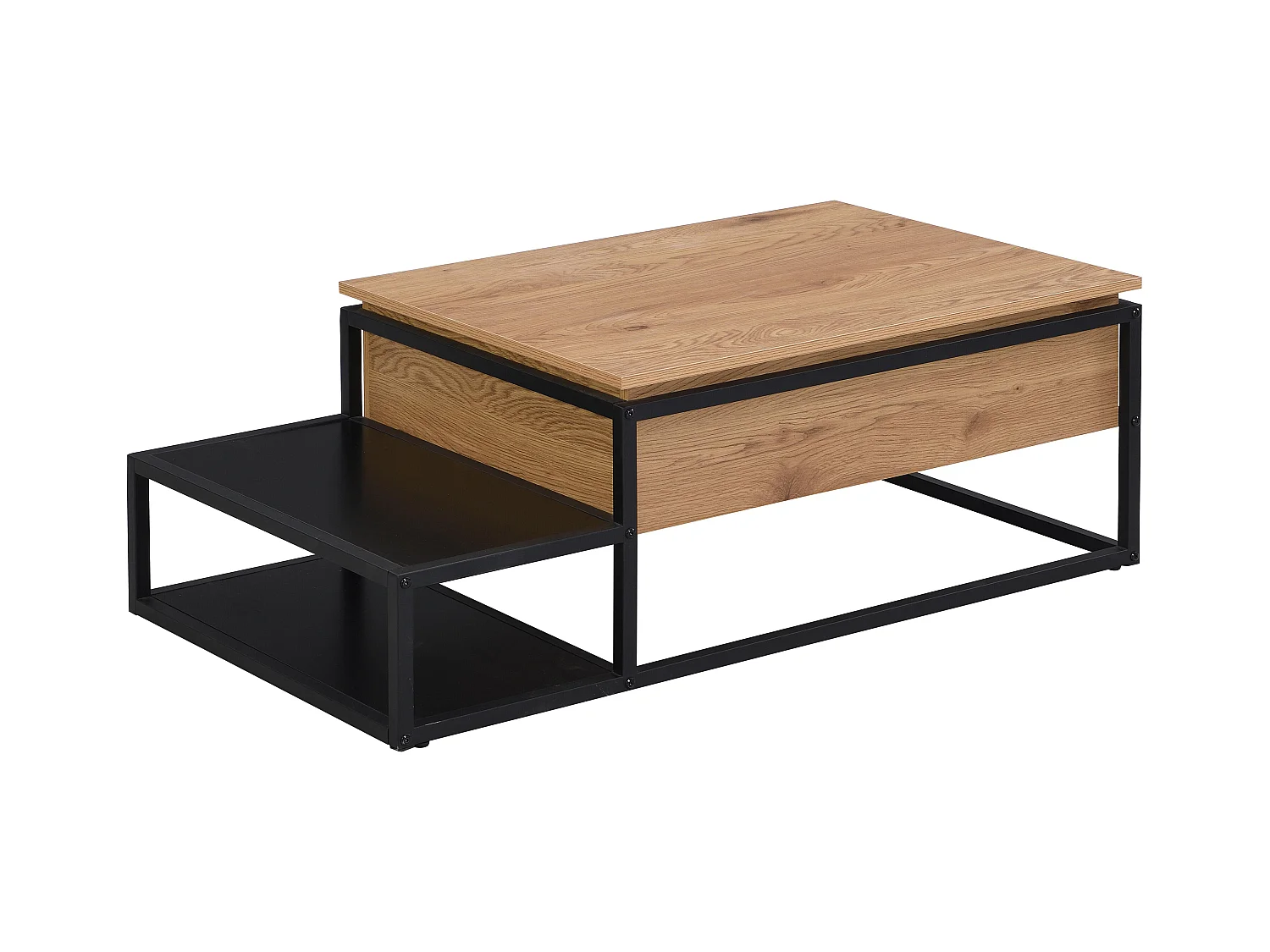 Mesa de centro con tablero elevable - MDF y metal - Natural y negro - LUTESA