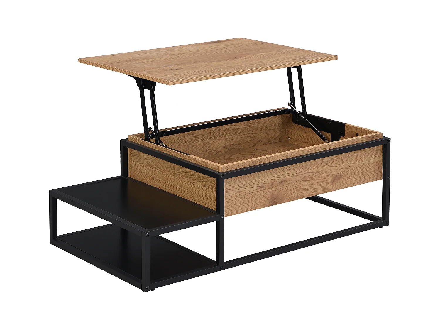 Mesa de centro con tablero elevable - MDF y metal - Natural y negro - LUTESA