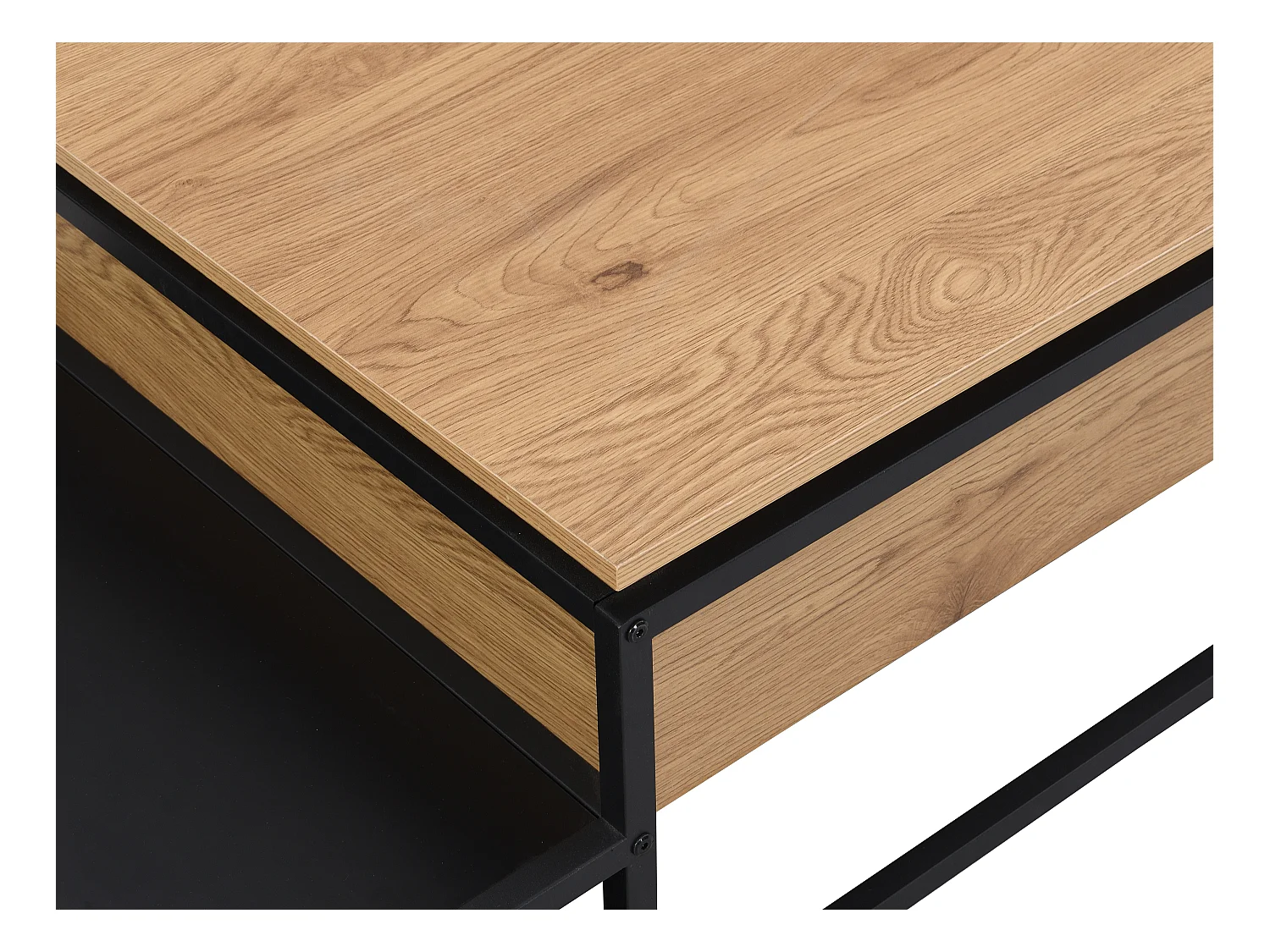 Mesa de centro con tablero elevable - MDF y metal - Natural y negro - LUTESA