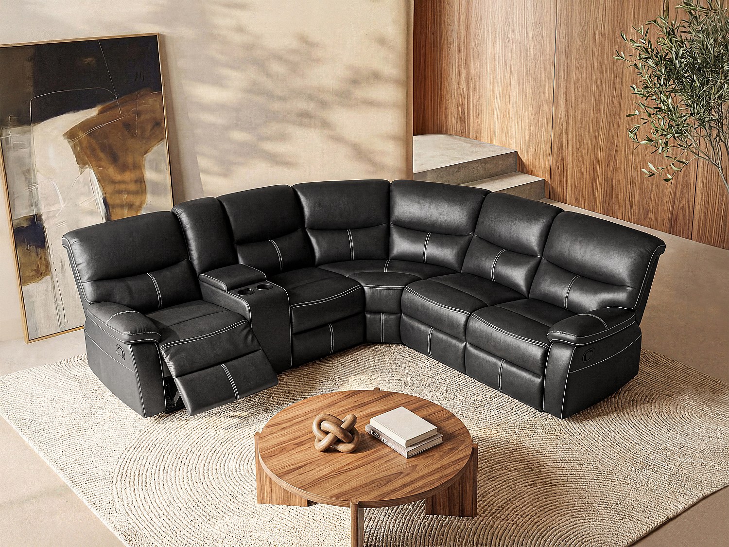 Vente-unique Relax-Ecksofa - Kunstleder - Schwarz - Canby
