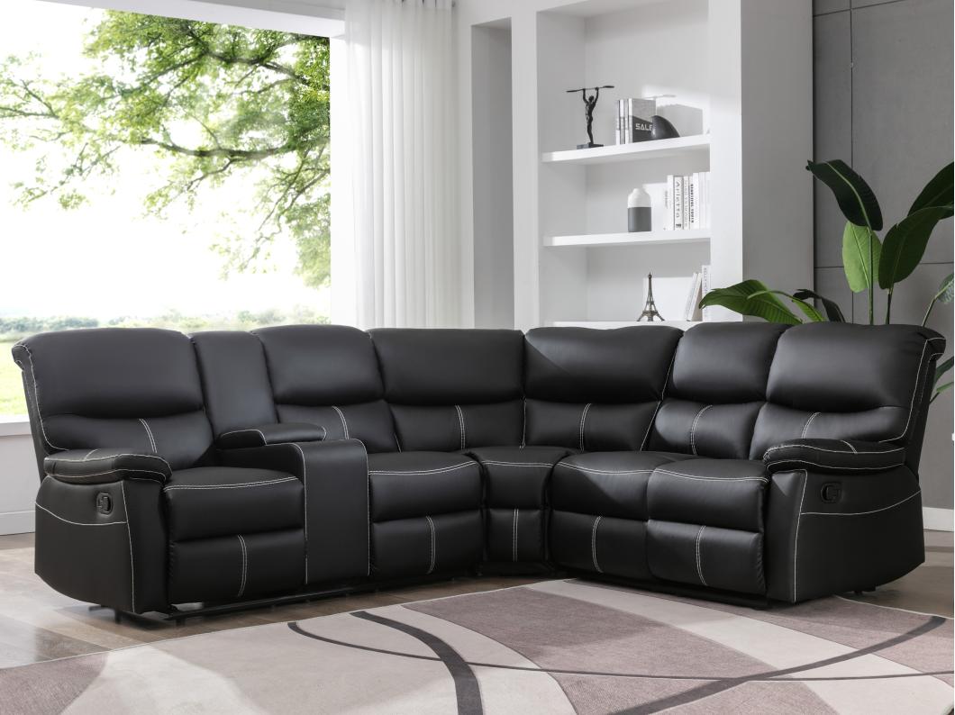 Kanapa narożna z funkcją relax z imitacji skóry w kolorze czarnym CANBY