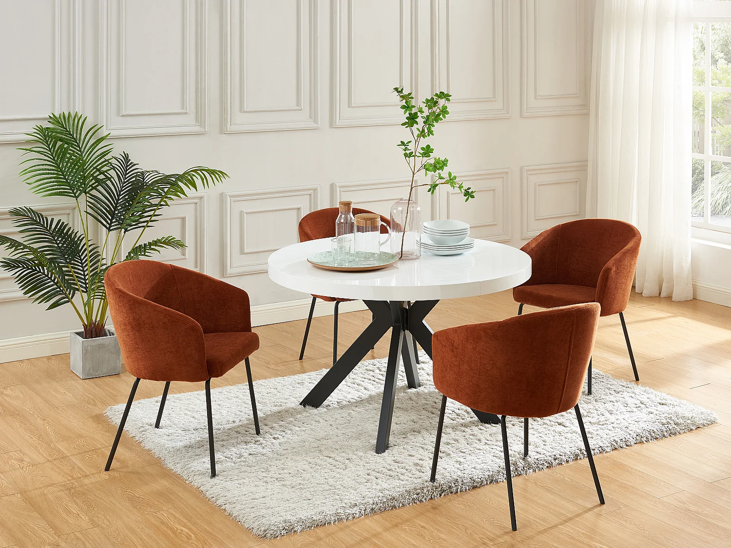 Table à manger extensible 4 à 8 personnes en MDF et acier - Blanc laqué et noir - KOMONI