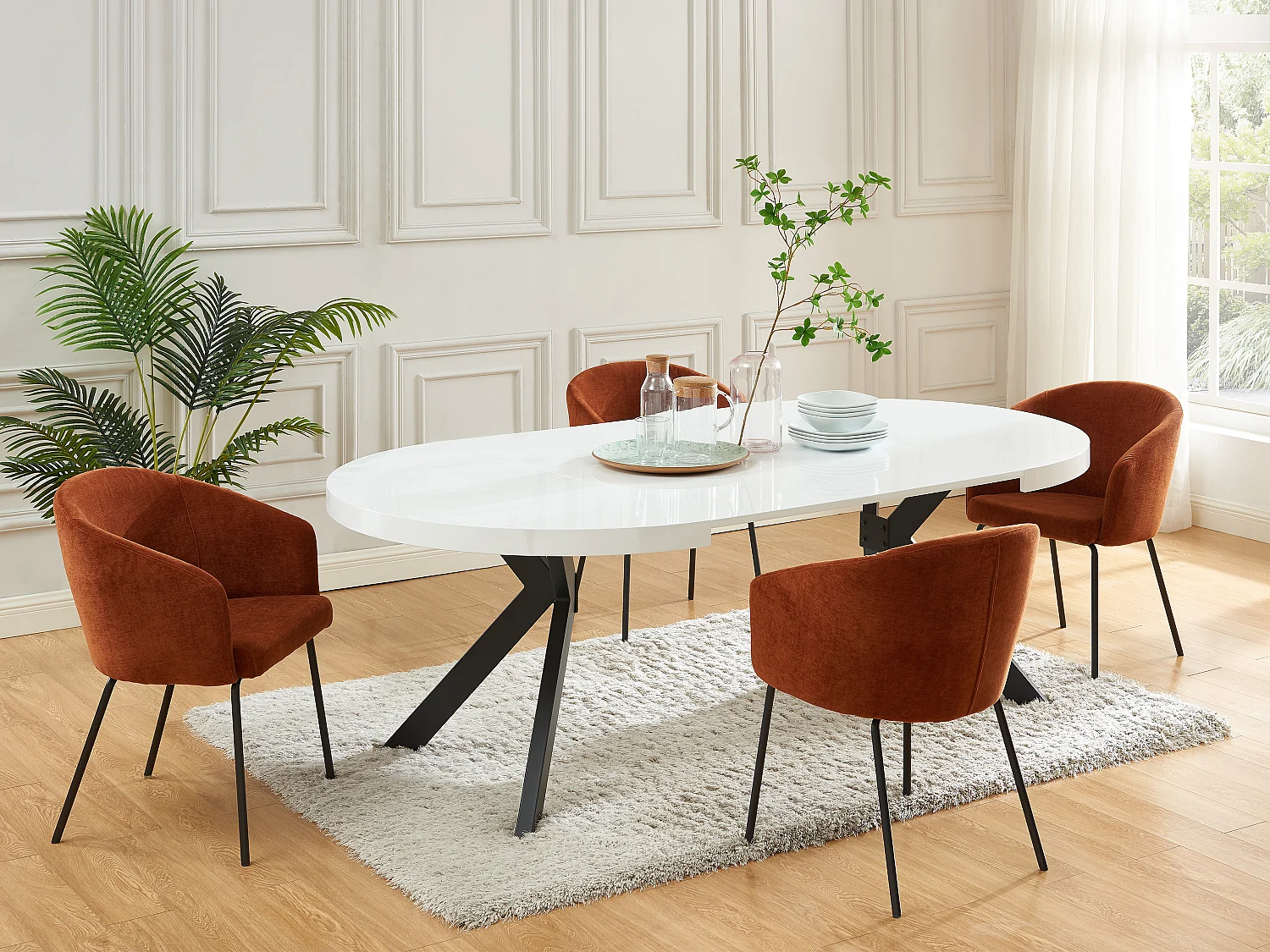 Tavolo da pranzo allungabile da 4 a 8 coperti in MDF e Acciaio Bianco laccato e Nero - KOMONI