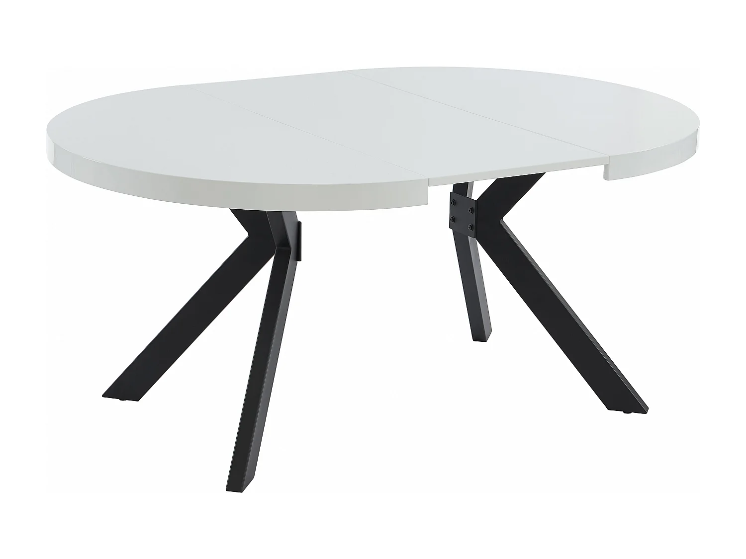 Uitschuifbare eettafel 4 tot 8 plaatsen van mdf en staal - Wit gelakt en zwart - KOMONI