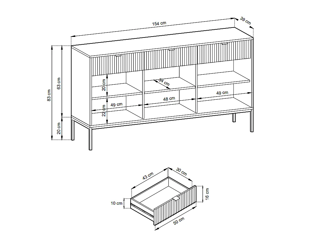 Credenza con 3 ante e 3 cassetti Grigio - LIOUBA di Pascal MORABITO