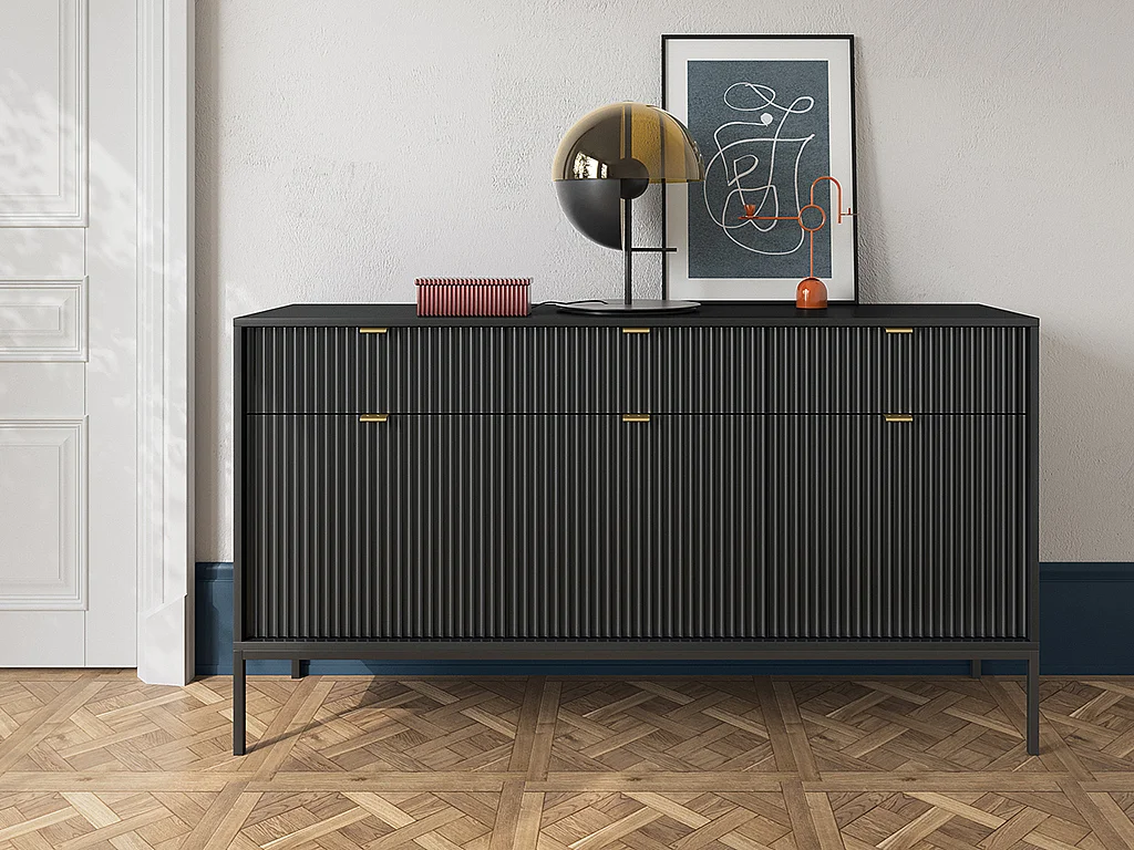 Credenza con 3 ante e 3 cassetti Nera - LIOUBA di Pascal MORABITO
