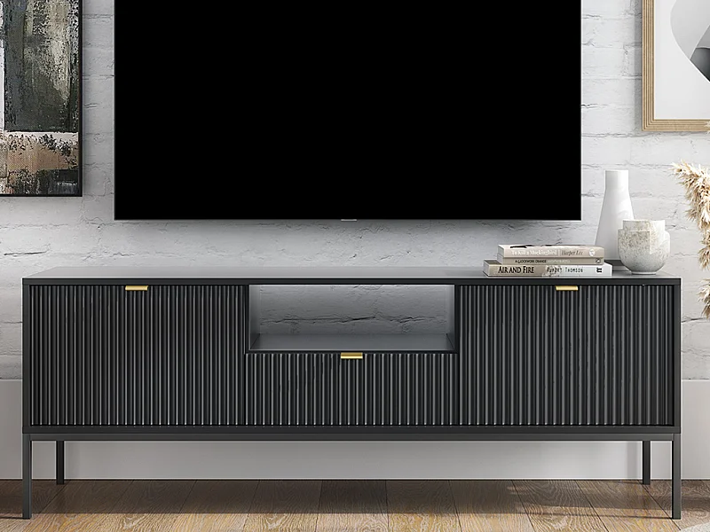 TV-Möbel mit 2 Türen, 1 Schublade & 1 Ablage - Schwarz - LIOUBA von Pascal MORABITO