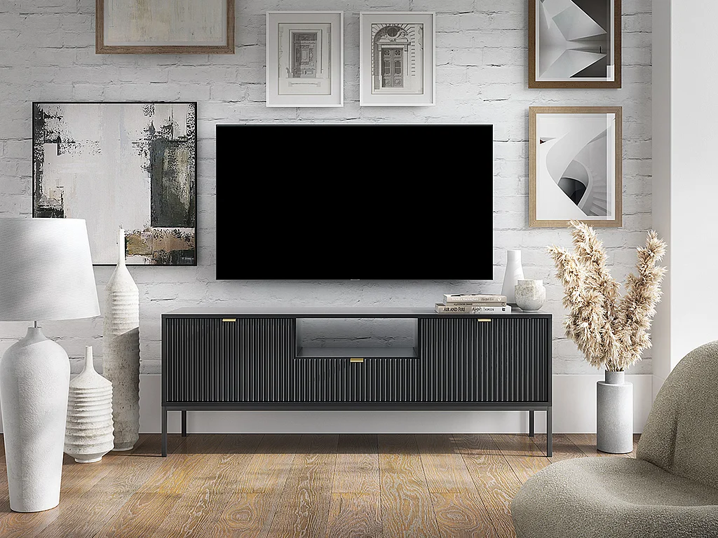 Meuble TV avec 2 portes, 1 tiroir et 1 niche - Noir - LIOUBA de Pascal MORABITO