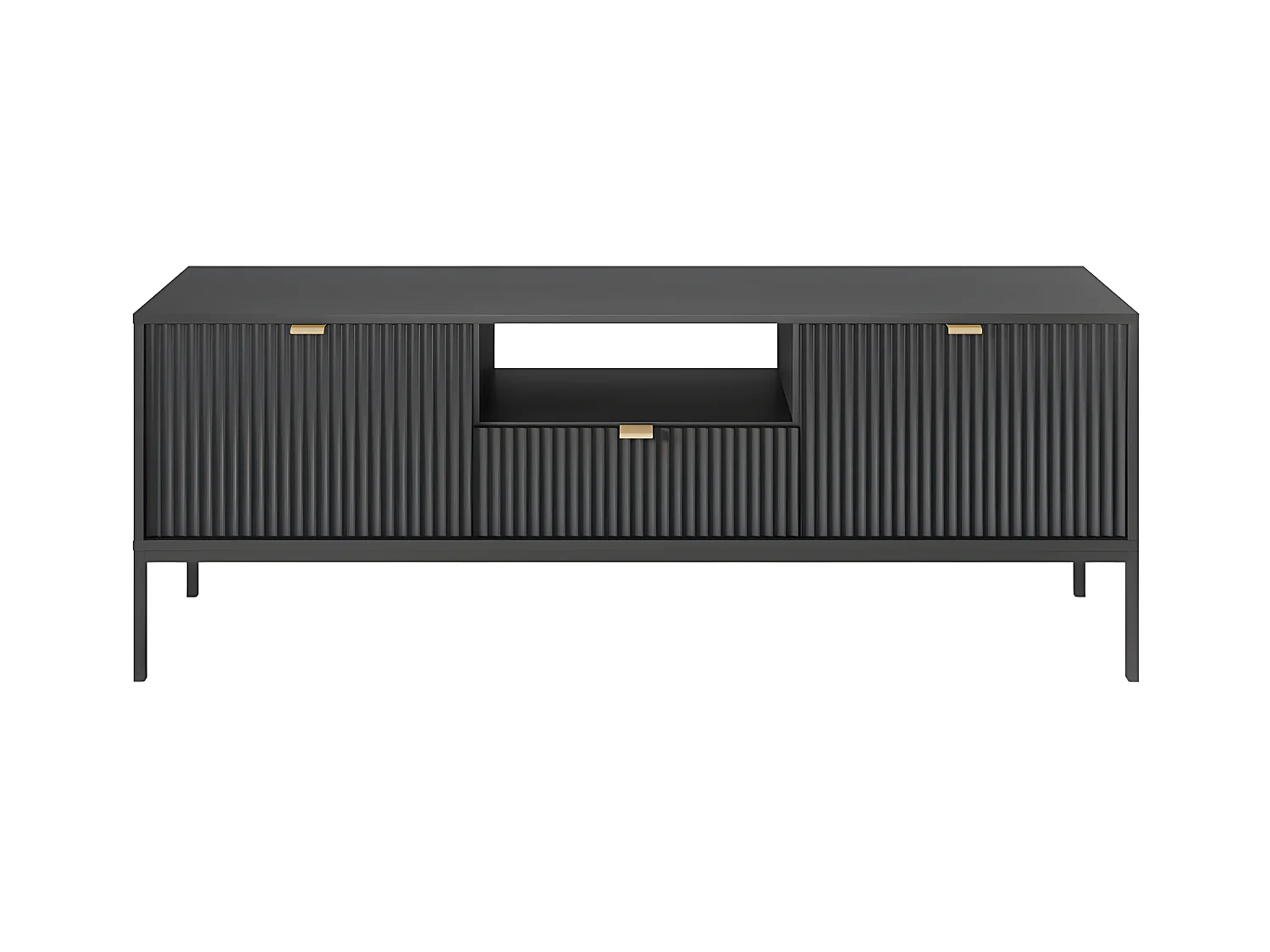 Tv-meubel met 2 deurtjes, 1 lade en 1 nis - Zwart - LIOUBA - van Pascal Morabito