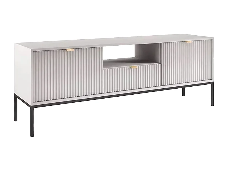 Meuble TV avec 2 portes, 1 tiroir et 1 niche - Gris - LIOUBA de Pascal MORABITO