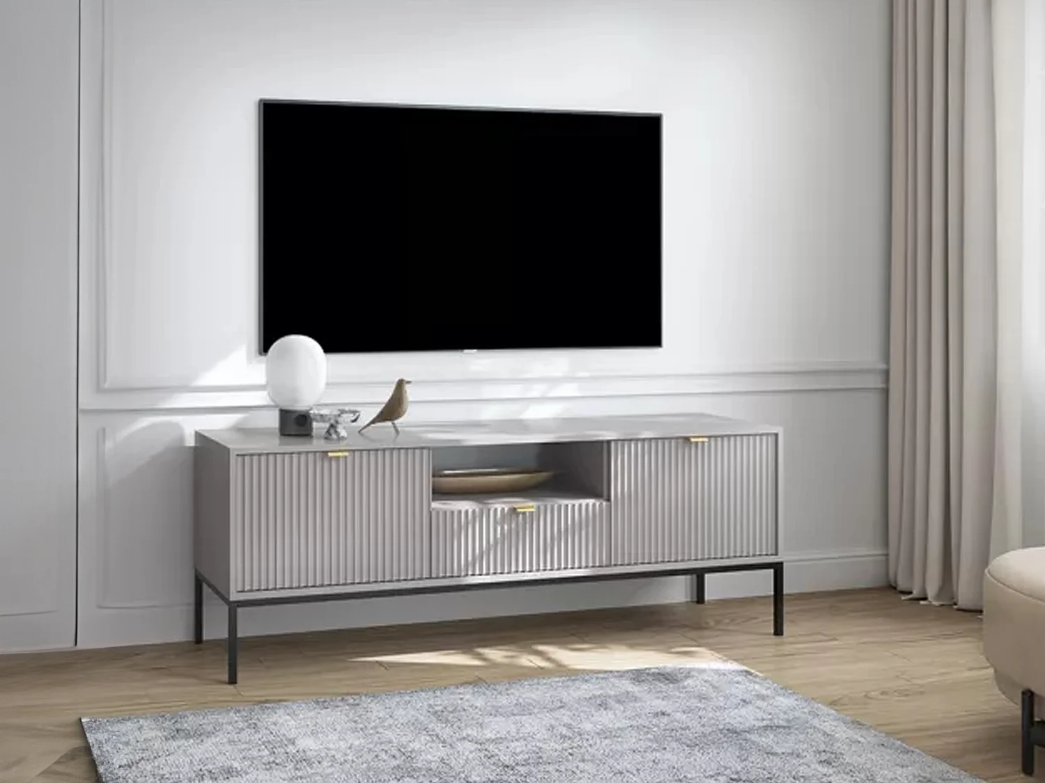 Meuble TV avec 2 portes, 1 tiroir et 1 niche - Gris - LIOUBA de Pascal MORABITO