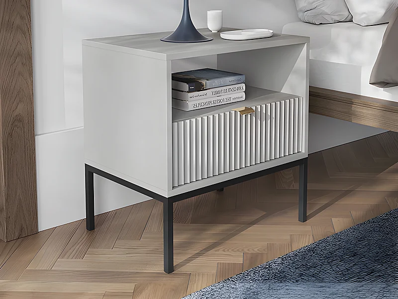 Table de chevet 1 tiroir et 1 niche - Gris - LIOUBA de Pascal Morabito