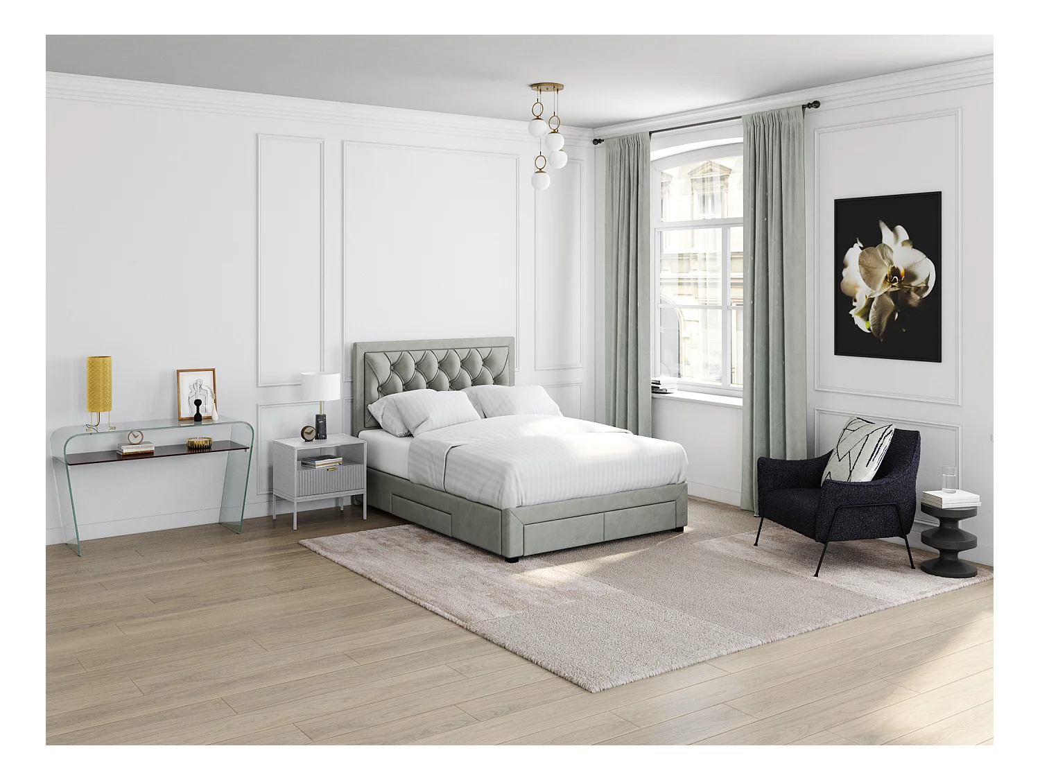 Table de chevet 1 tiroir et 1 niche - Gris - LIOUBA de Pascal Morabito