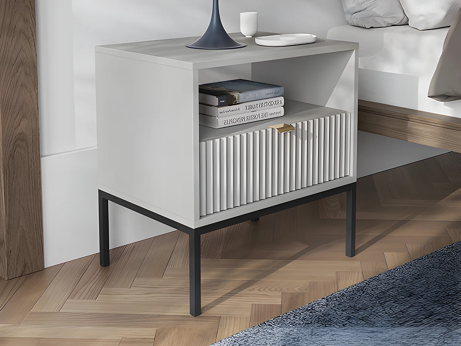 Table de chevet 1 tiroir et 1 niche - Gris - LIOUBA de Pascal Morabito