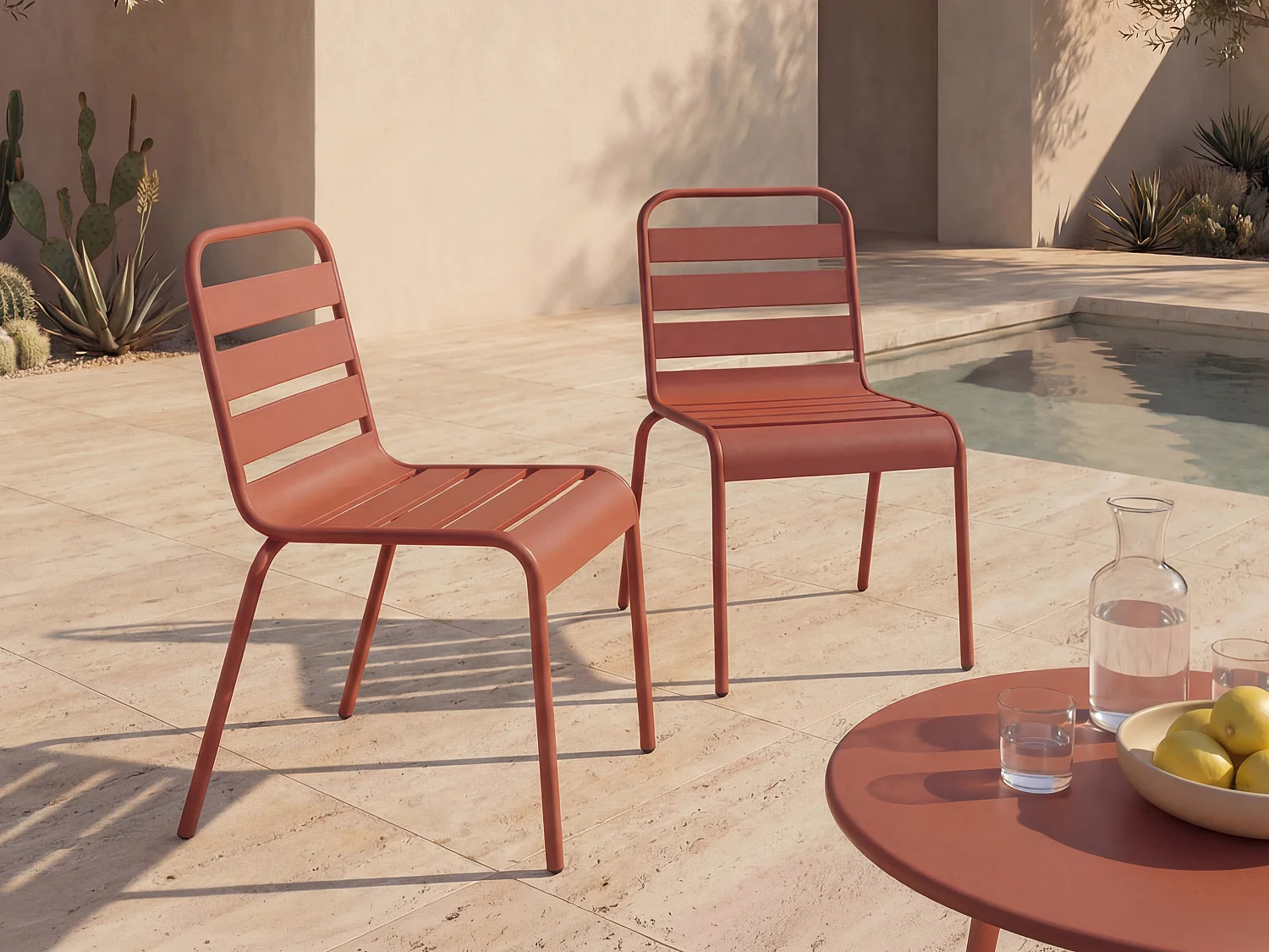 Lot de 2 chaises de jardin empilables en métal - Terracotta - MIRMANDE de MYLIA