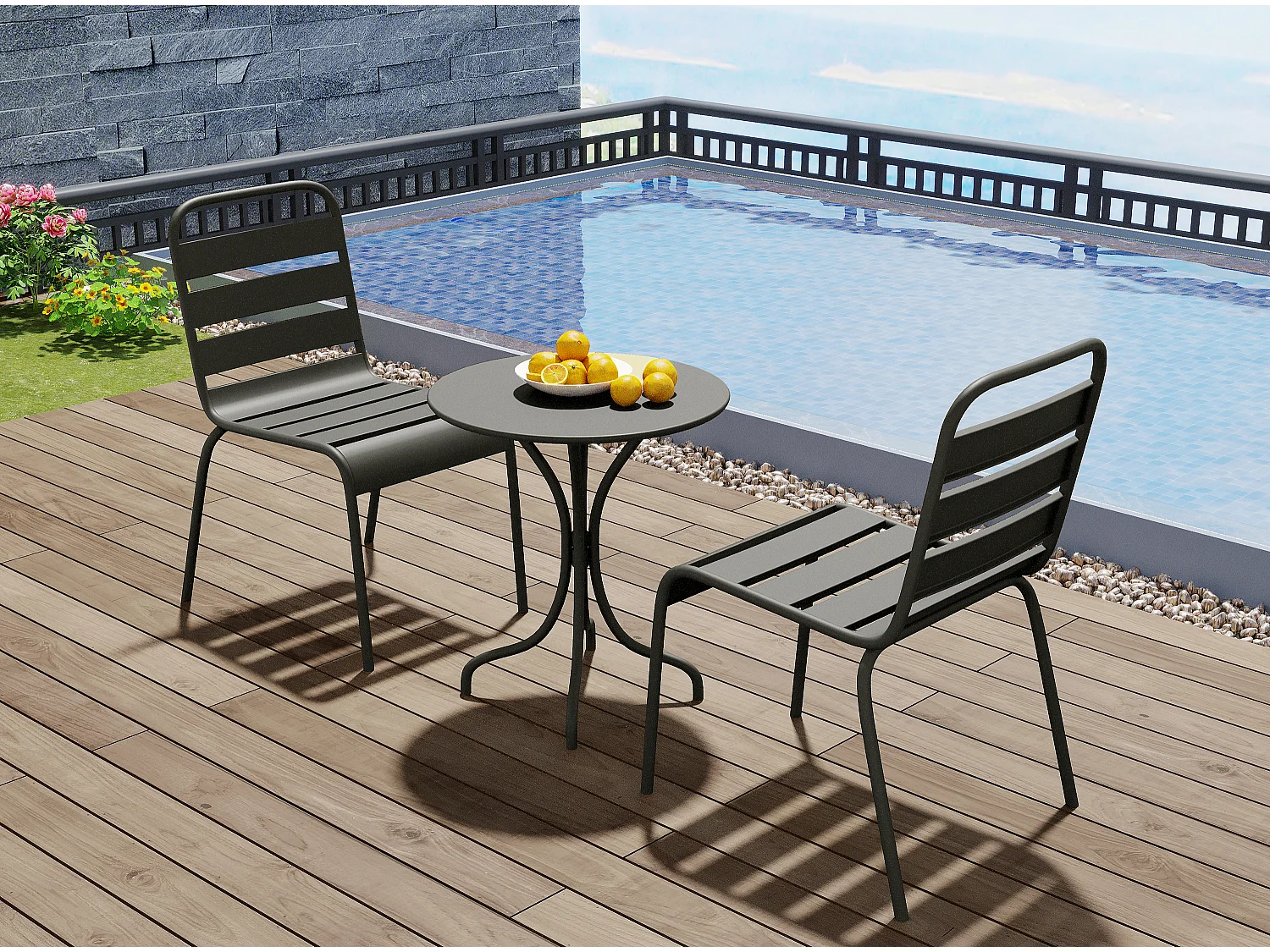 Gartenstuhl stapelbar 2er-Set - Metall - Anthrazitgrau - MIRMANDE von MYLIA