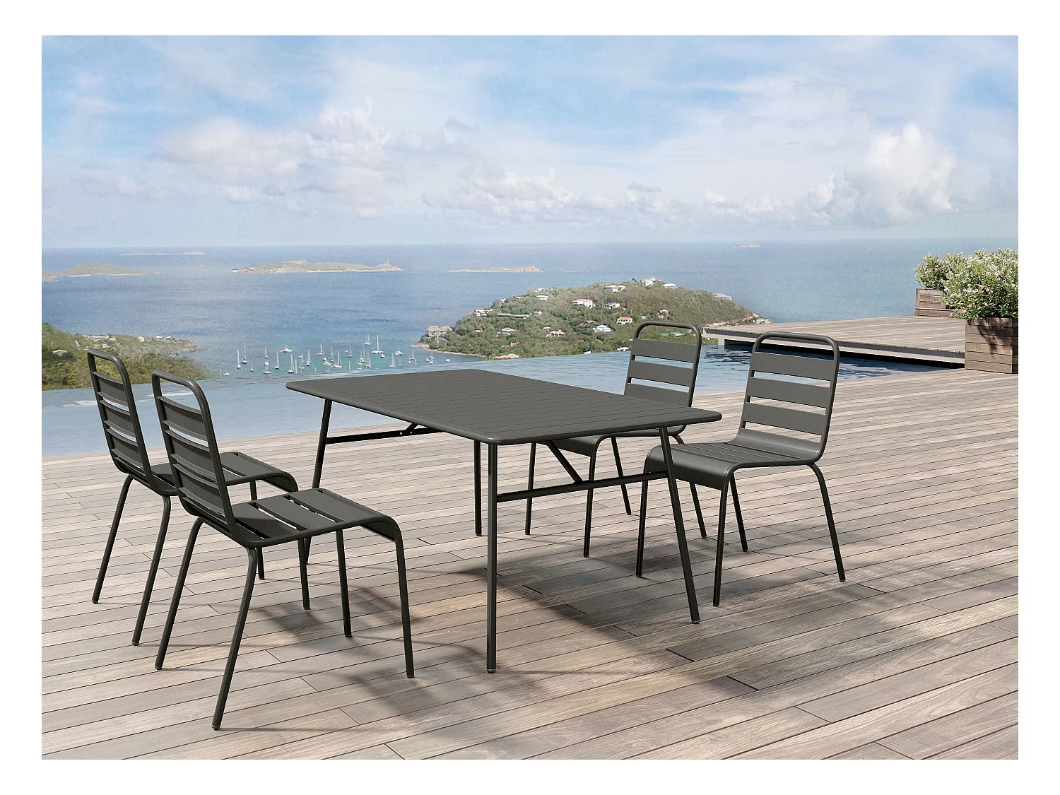 Juego de 2 sillas de jardín apilables de metal - Gris antracita - MIRMANDE