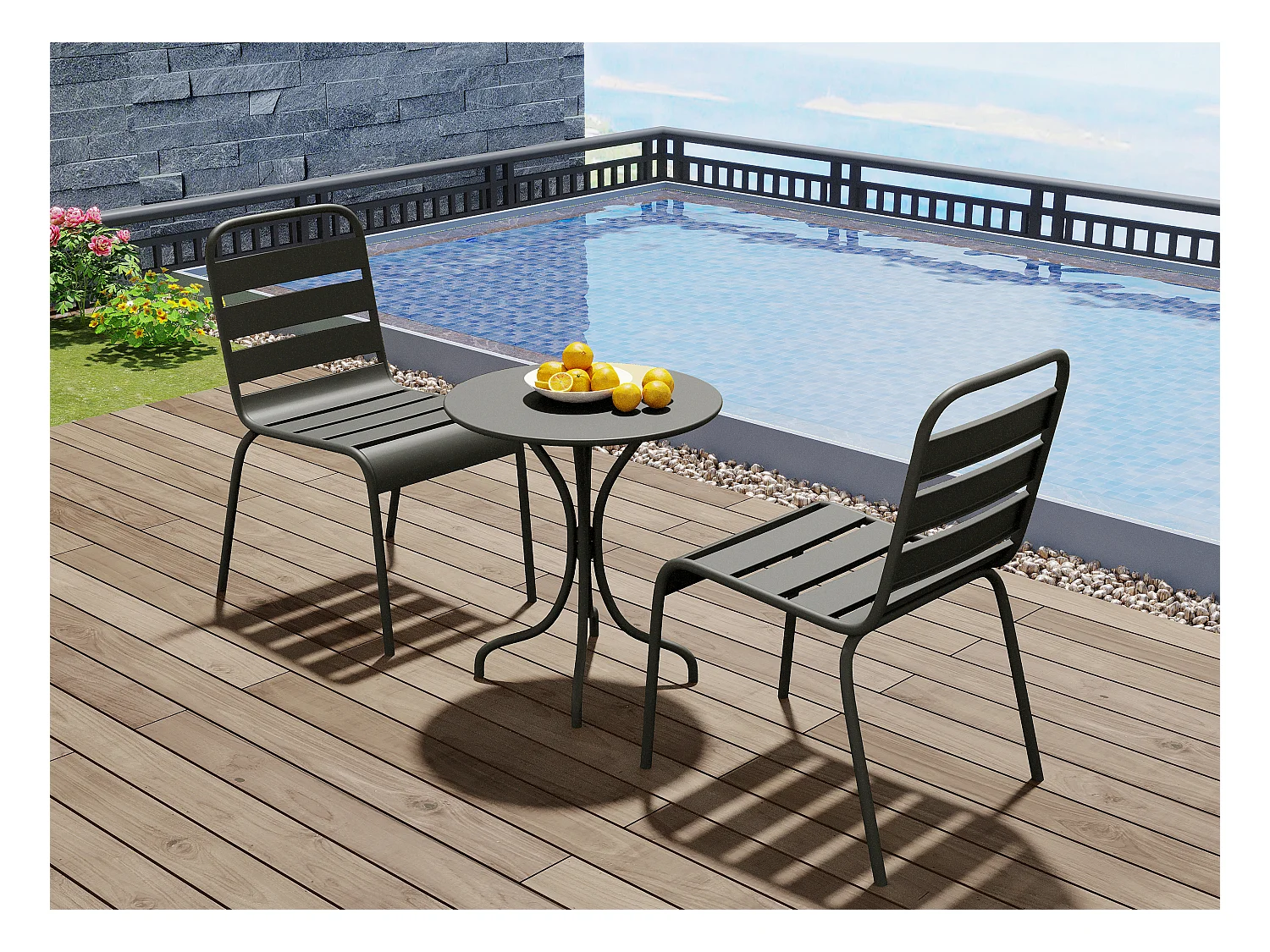 Juego de 2 sillas de jardín apilables de metal - Gris antracita - MIRMANDE