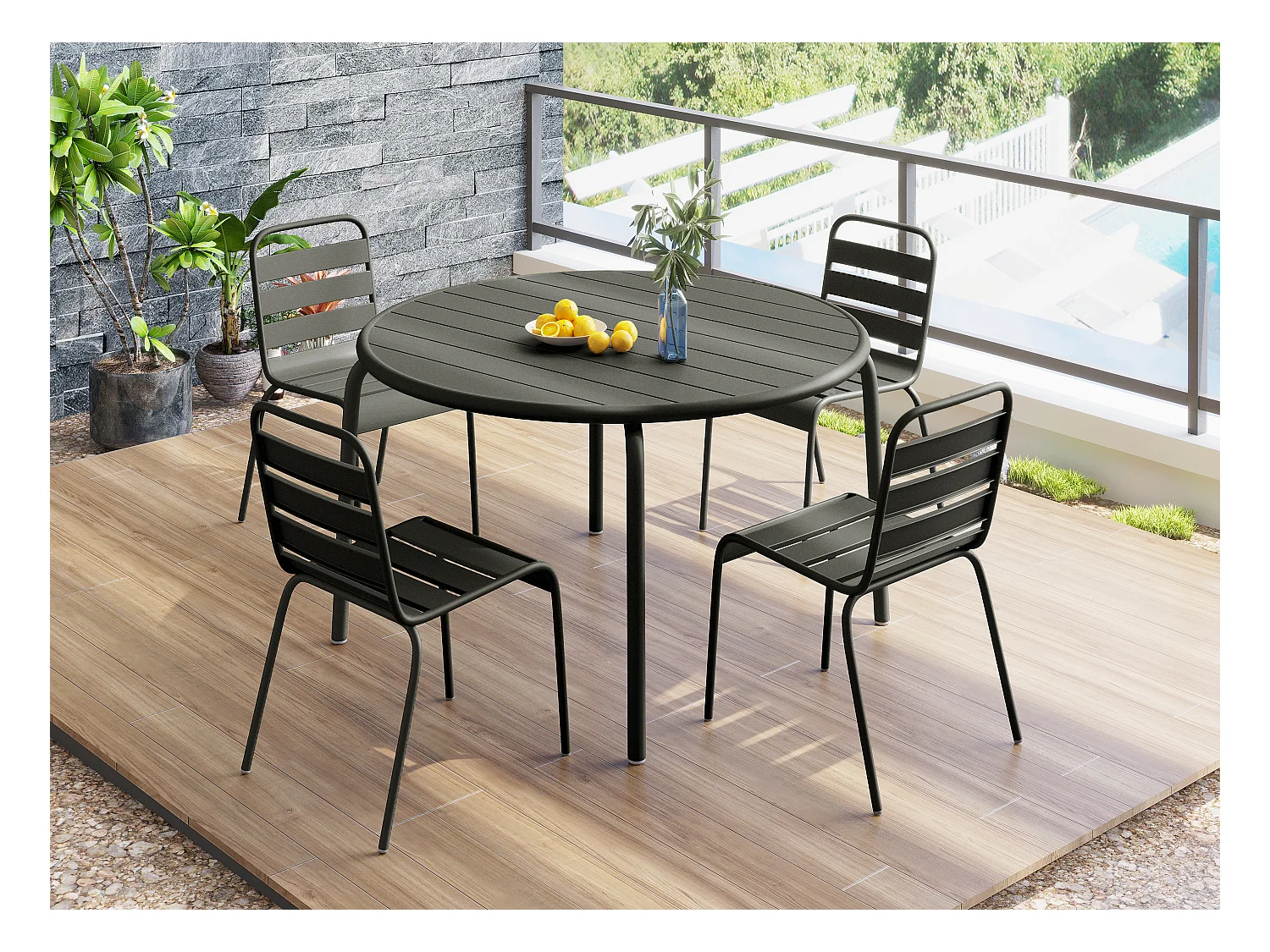 Juego de 2 sillas de jardín apilables de metal - Gris antracita - MIRMANDE