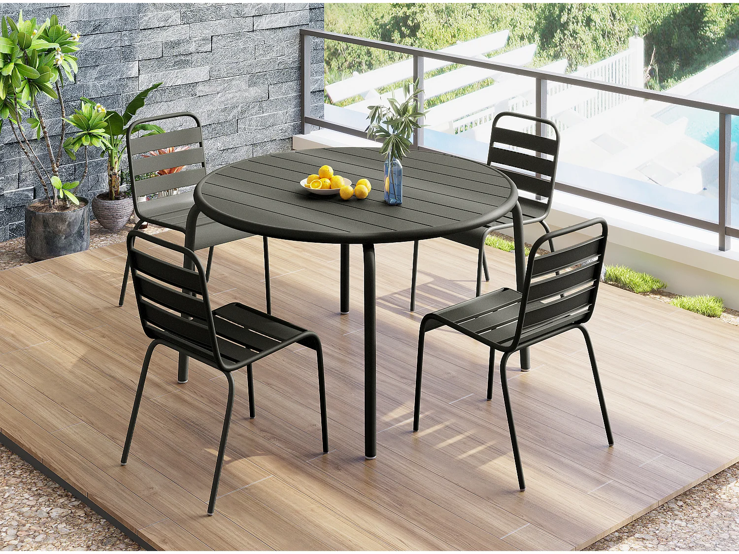 Gartenstuhl stapelbar 2er-Set - Metall - Anthrazitgrau - MIRMANDE von MYLIA