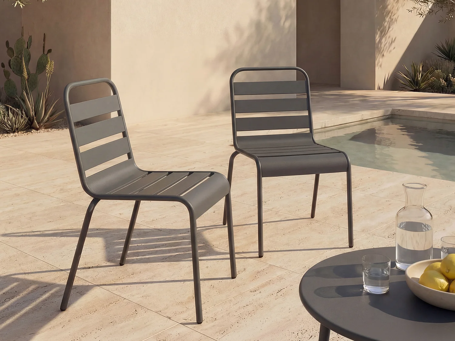 Gartenstuhl stapelbar 2er-Set - Metall - Anthrazitgrau - MIRMANDE von MYLIA