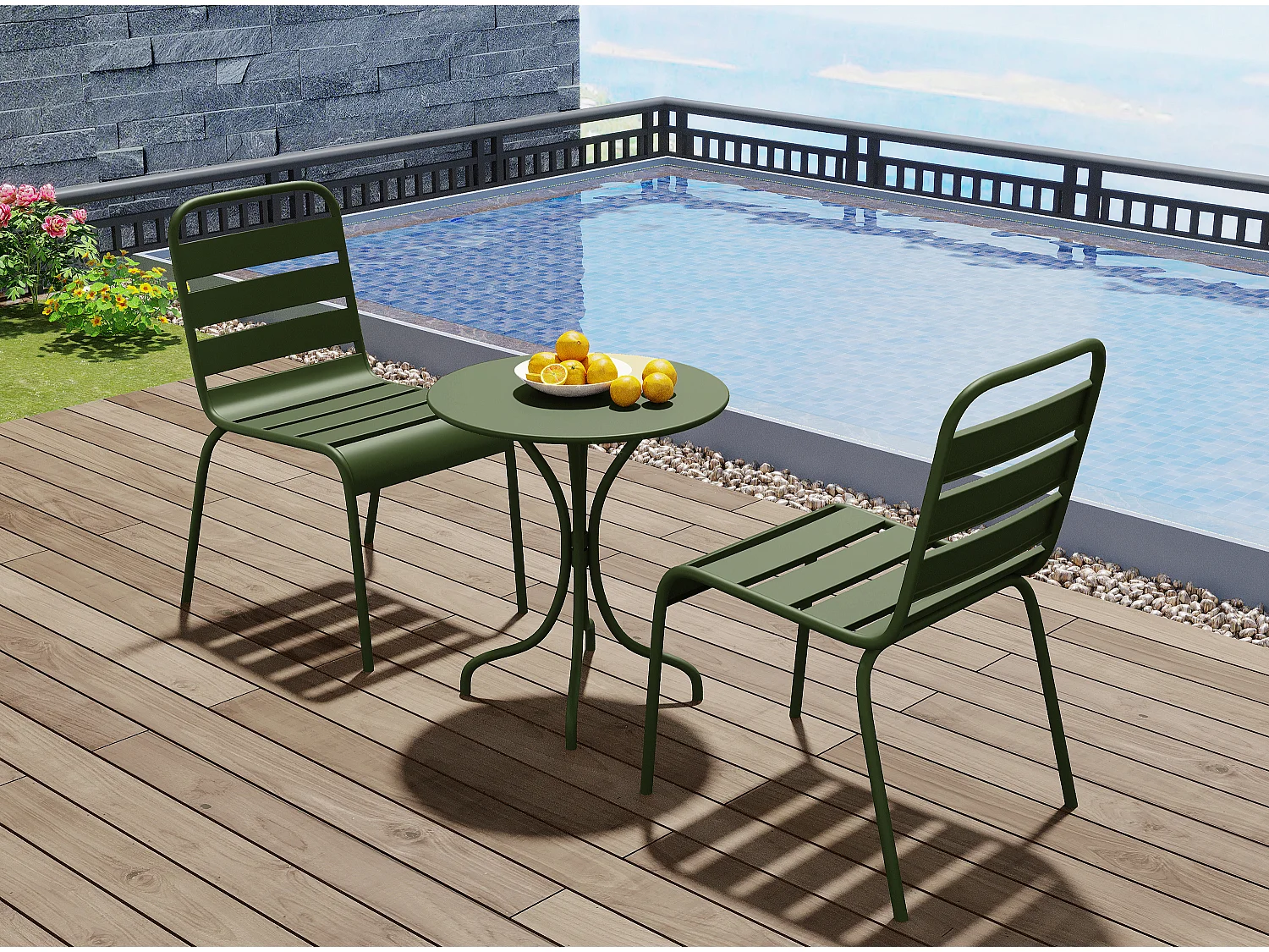 Gartenstuhl stapelbar 2er-Set - Metall - Khaki - MIRMANDE von MYLIA