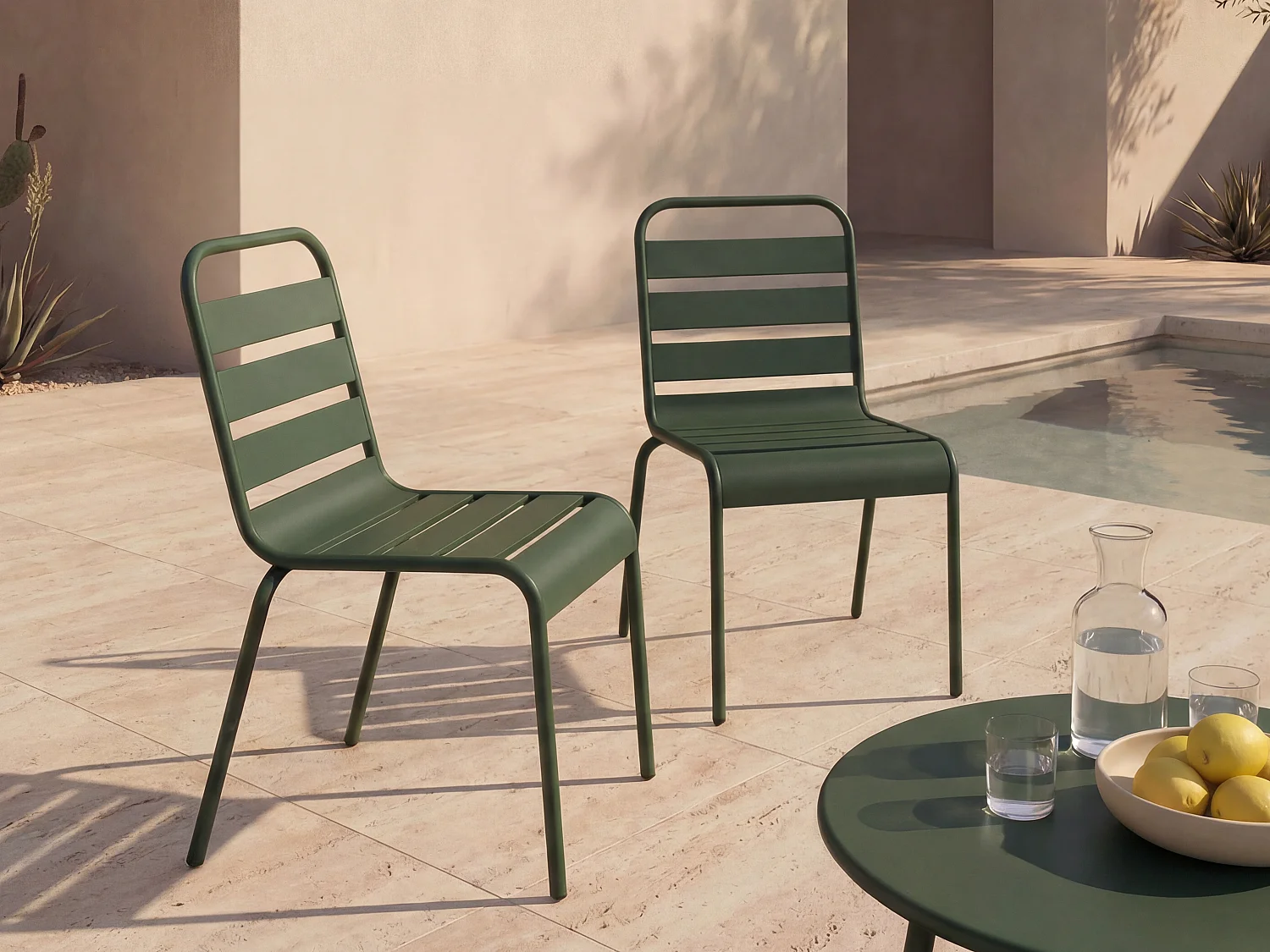 Sæt med 2 stabelbare havemetal stole - Kaki - MIRMANDE fra MYLIA