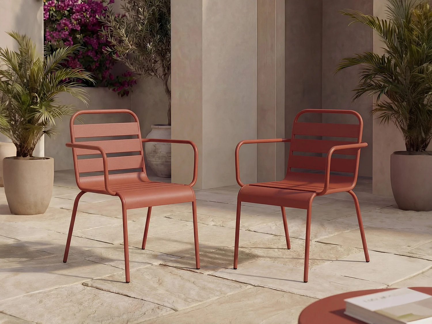 Sæt med 2 stabelbare havehavemøbelstole i metal - Terracotta - MIRMANDE fra MYLIA