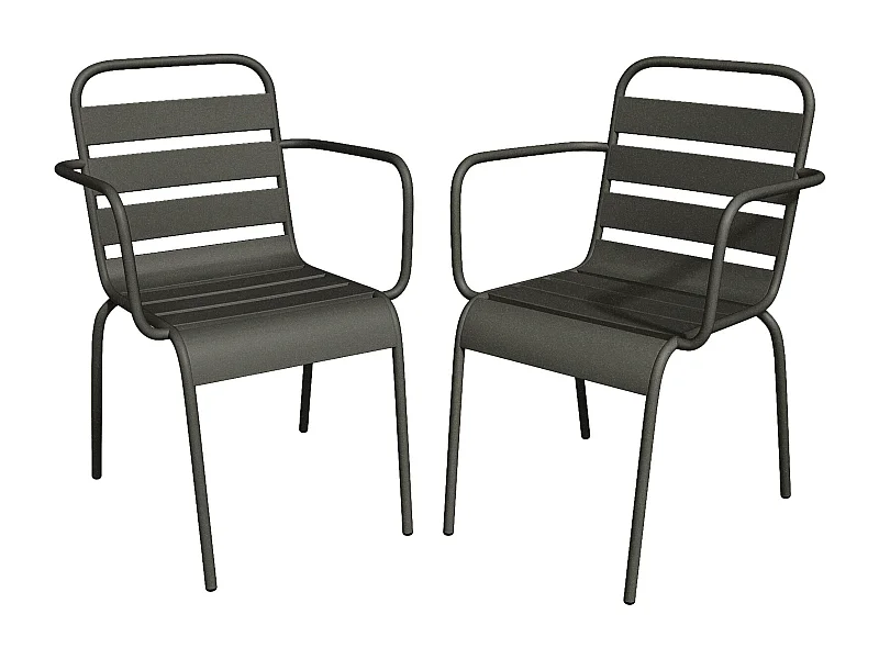 Lot de 2 fauteuils de jardin empilables en métal - Gris anthracite - MIRMANDE de MYLIA