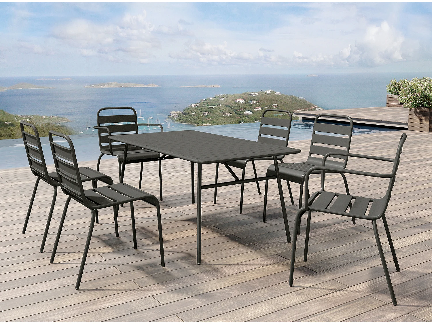 Lot de 2 fauteuils de jardin empilables en métal - Gris anthracite - MIRMANDE de MYLIA