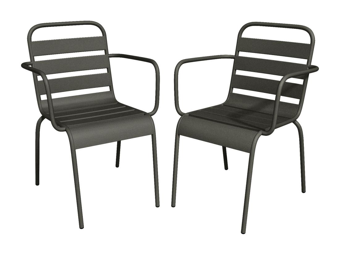 vente unique Lot de 2 fauteuils de jardin empilables en métal - Gris anthracite - MIRMANDE de MYLIA