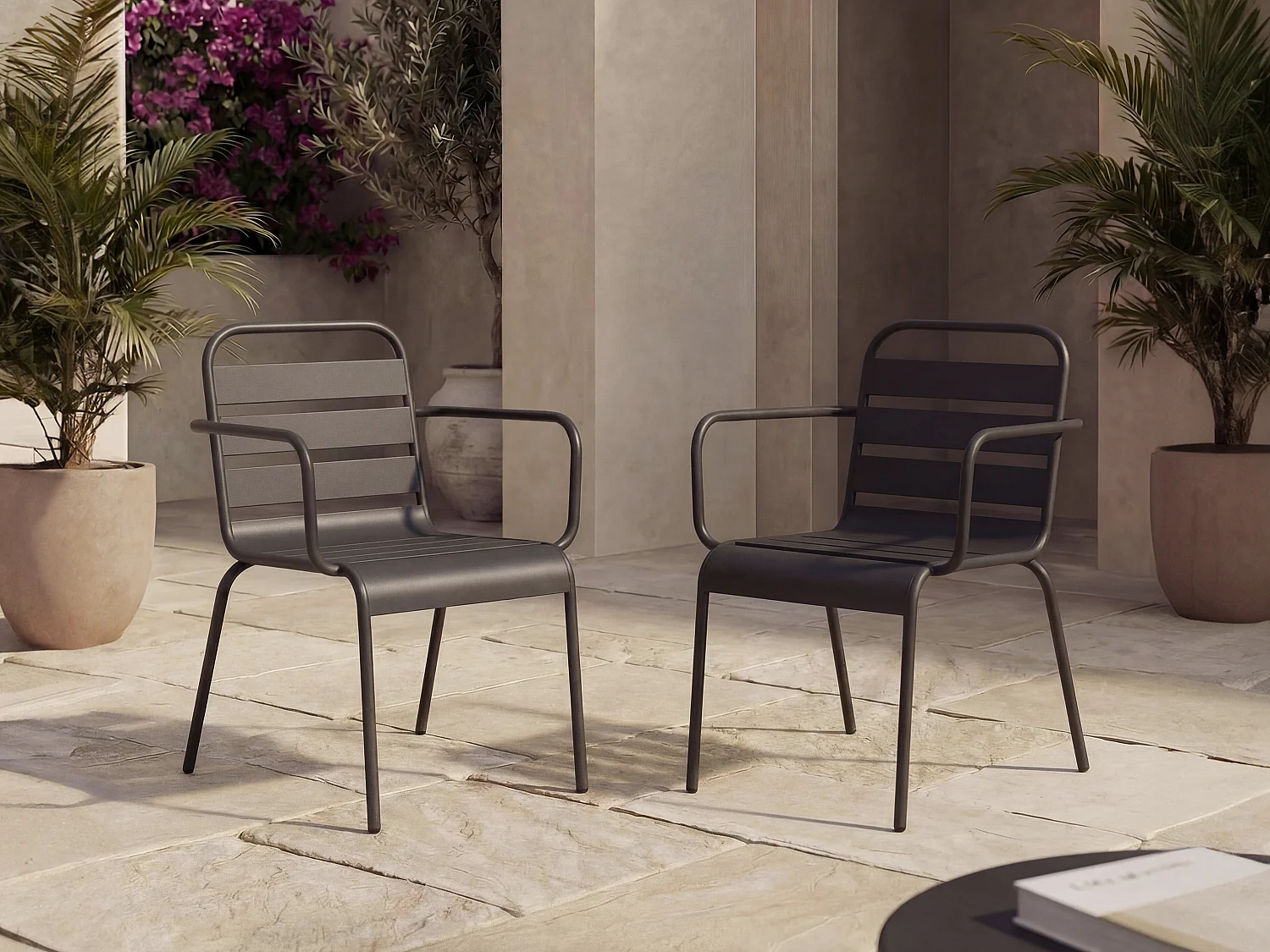 Sæt med 2 stabelbare havemøbelstole i metal - Antracitgrå - MIRMANDE fra MYLIA