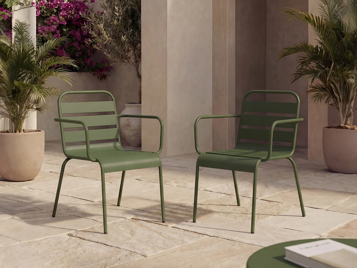 Sæt med 2 stabelbare havemøbler i metal - Khaki - MIRMANDE fra MYLIA