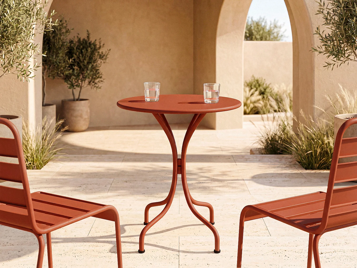 Rund havebord D.60 cm i metal - Terracotta - MIRMANDE fra MYLIA