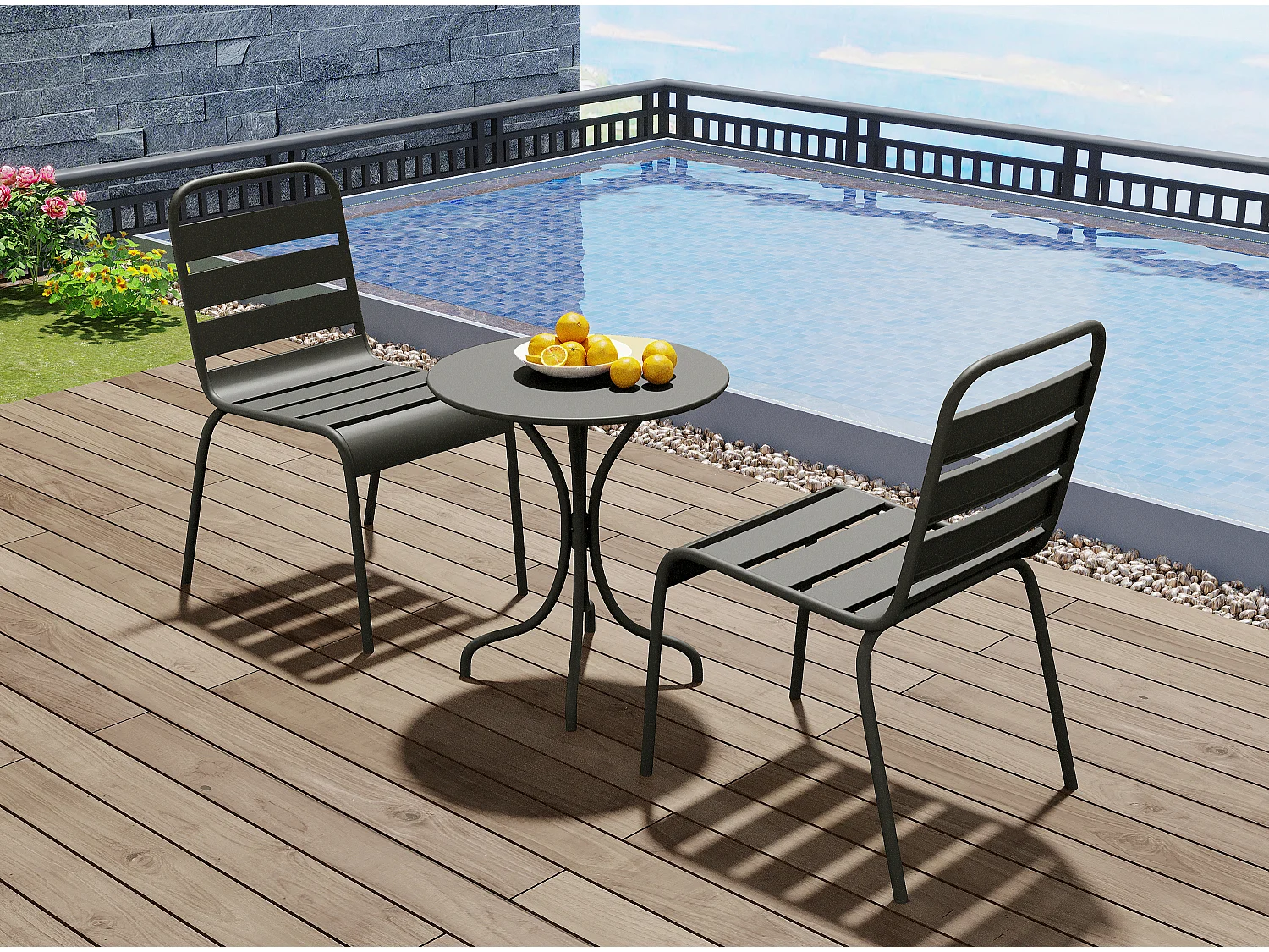 Gartentisch rund - D. 60 cm - Metall - Anthrazitgrau - MIRMANDE von MYLIA