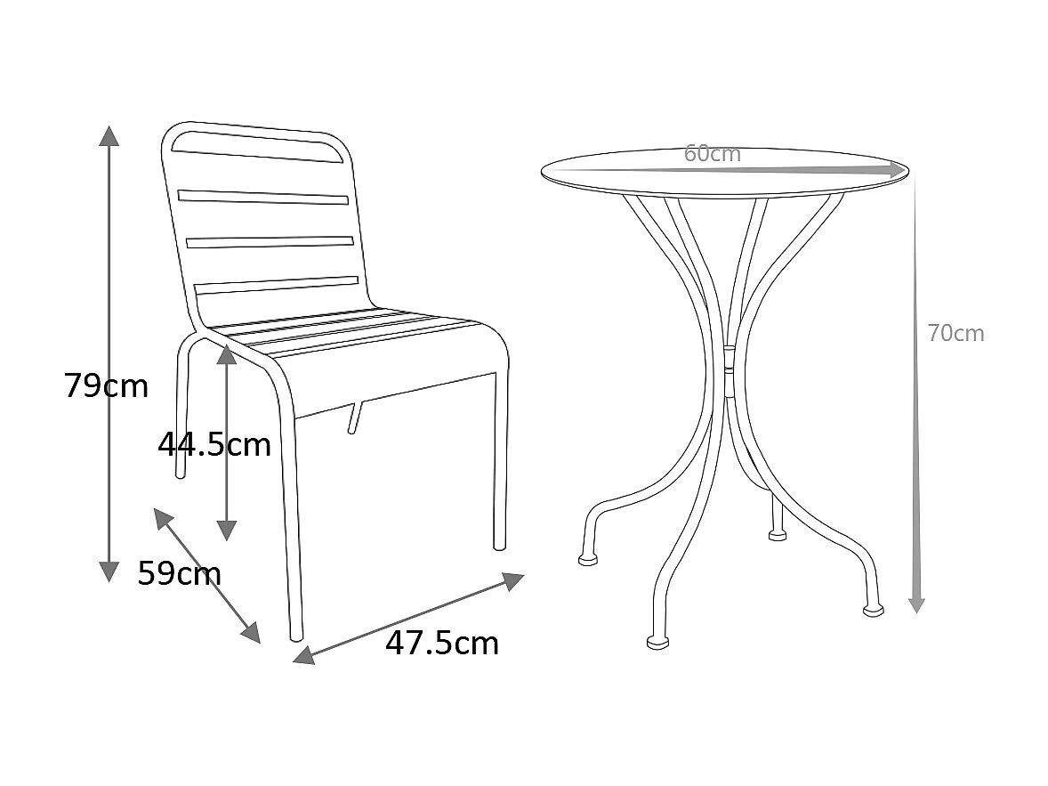 Salle à manger de jardin en métal - une table D.60cm et 2 chaises empilables - Gris anthracite - MIRMANDE de MYLIA