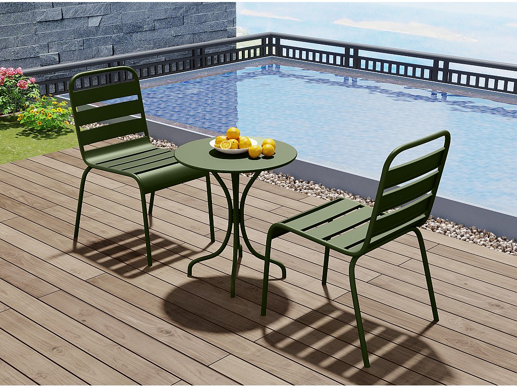 Tables Gigognes Jardin Métal Vert Amande MIRMANDE - Lot De 2 Tables D'Appoint Extérieur MYLIA - Style Intemporel Anti-Rouille