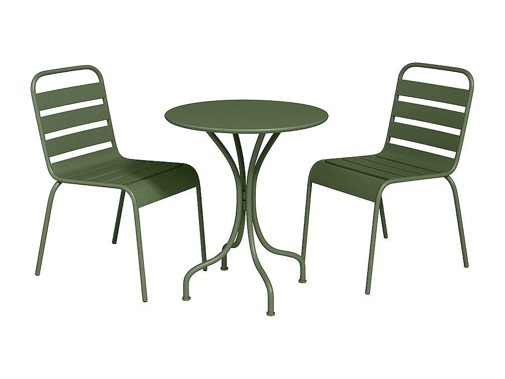 Conjunto de jantar de jardim em metal, uma mesa D. 60 cm e 2 cadeiras empilháveis, caqui - MIRMANDE