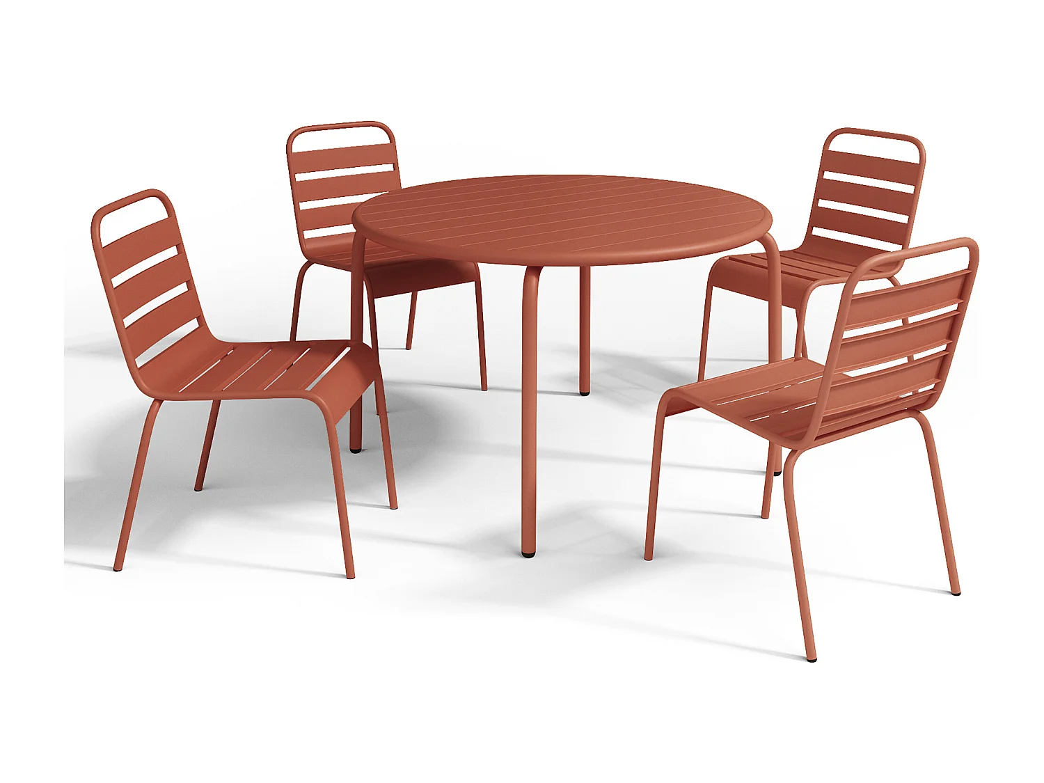 Salle à manger de jardin en métal - une table D.110 cm et 4 chaises empilables - Terracotta - MIRMANDE de MYLIA